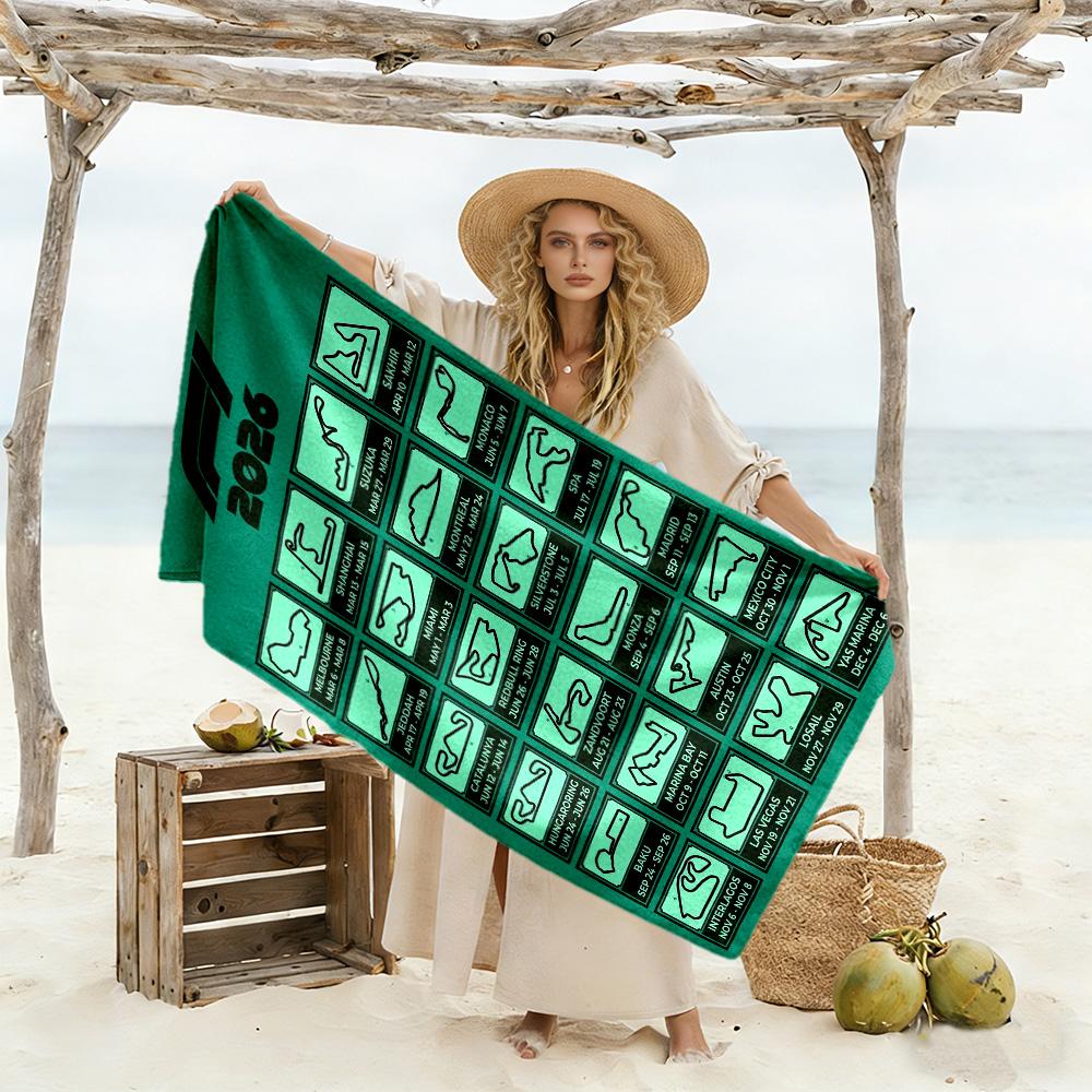 Asciugamano da Spiaggia Calendario Formula 1 2026 Alta Assorbenza & Asciugatura Rapida Comodo Leggero Adatto per Nuoto, Palestra, Campeggio, Yoga Vacanza