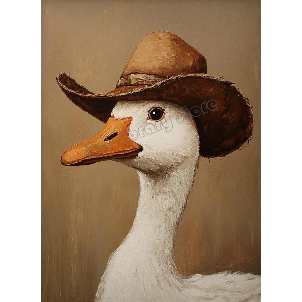 

Farm Animals with Cowboy Hats Canvas Wall Art Decor for Home Interior Goose Chicken Highland Cow Posters 21X30CMNo Framed