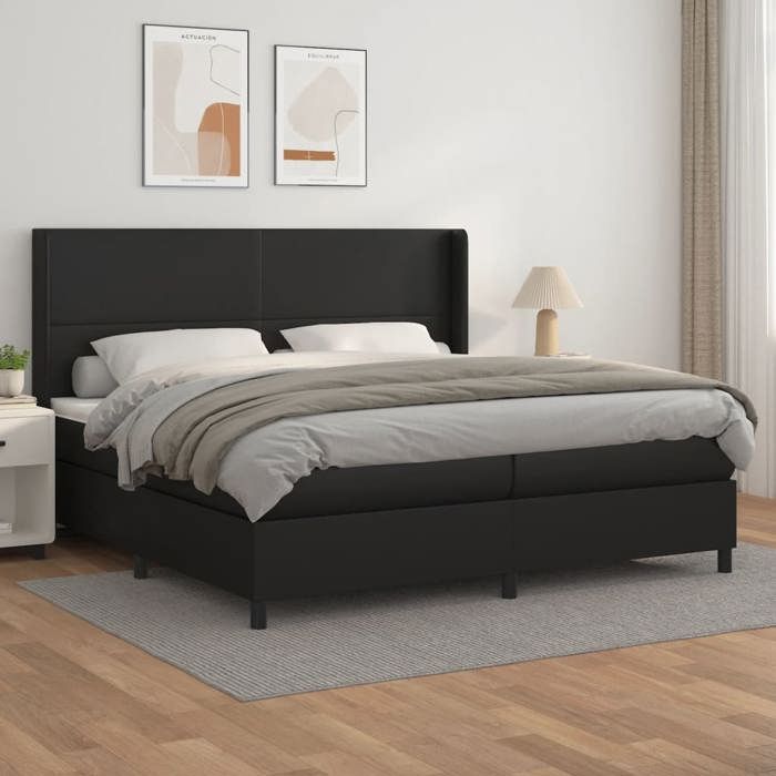 3132399 vidaXL Divan Bed with Mattress Black 200x200 Cm Faux Leather