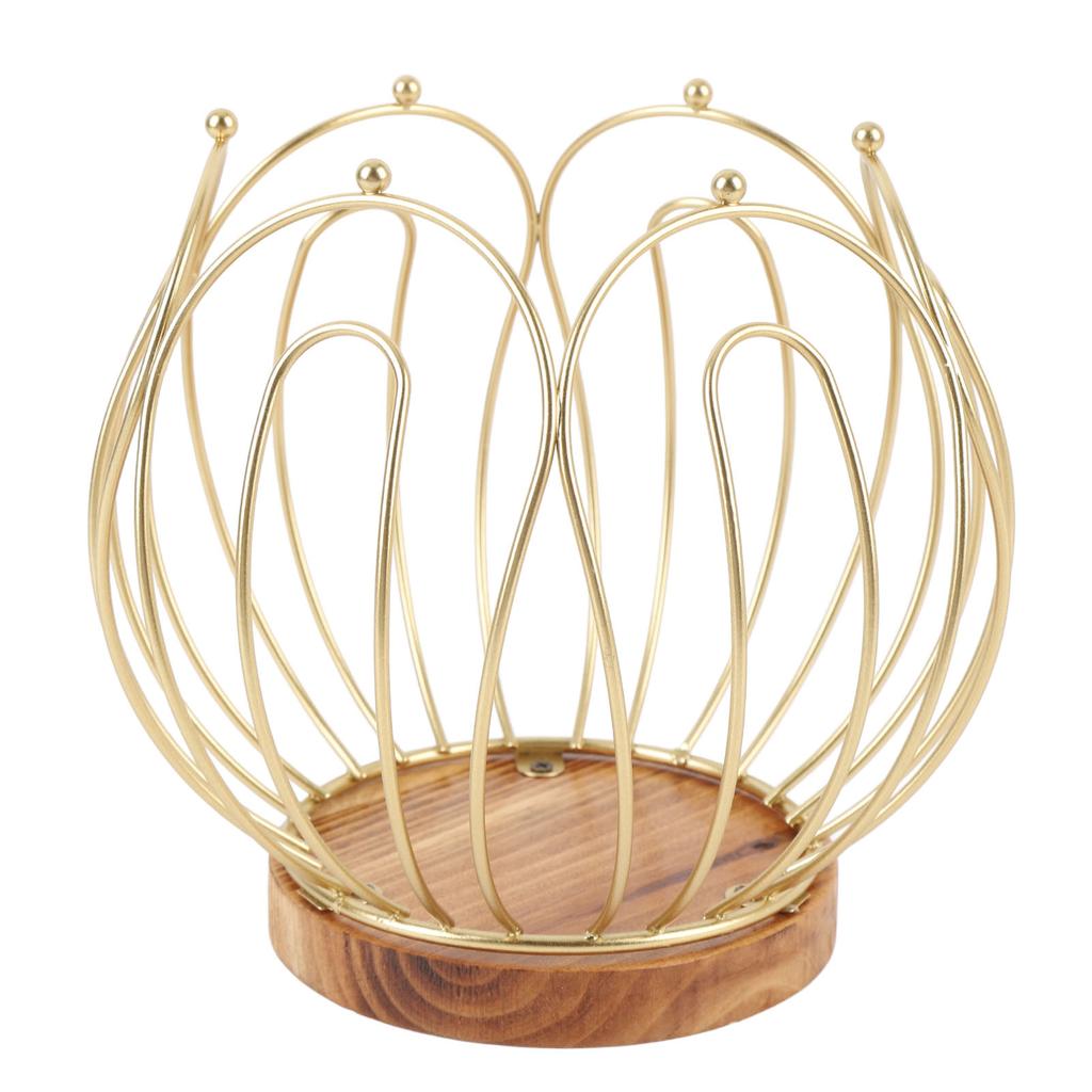 Coffee Pod Holder Basket with Wooden Base Wrought Iron Metal Wire Coffee Capsule Holder for Home Countertop Table
