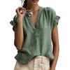 Women's Casual Ruffle Sleeve V-Neck Blouse, Loose Fit Textured Shirt, Cute Summer Sleeve Top