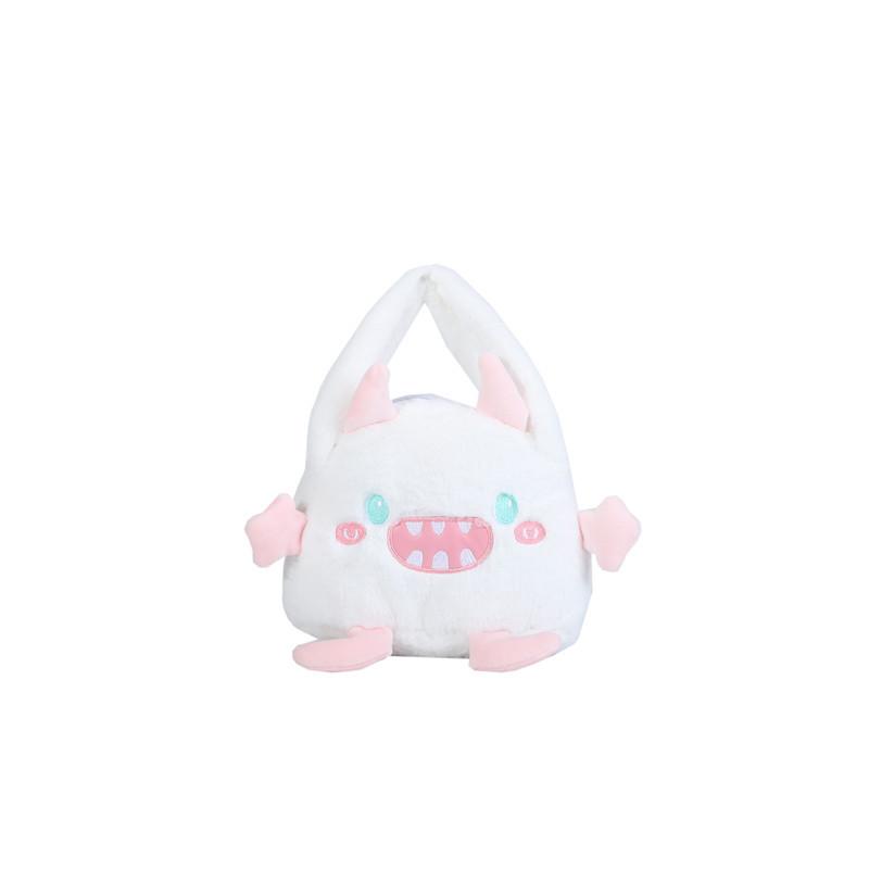 Autumn and Winter Fashion Plush Cartoon Portable Little Monster Three-eyed Flip Bag Large Capacity Double-sided Women's Bag Storage Bag