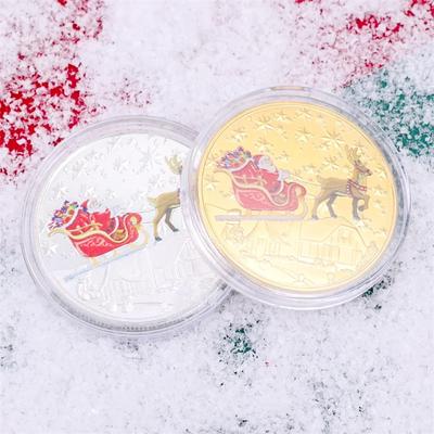 1Pcs Merry Christmas Plated Gold Coin Santa Claus Colorful Star Snow Collectible Coins Christmas Souvenirs