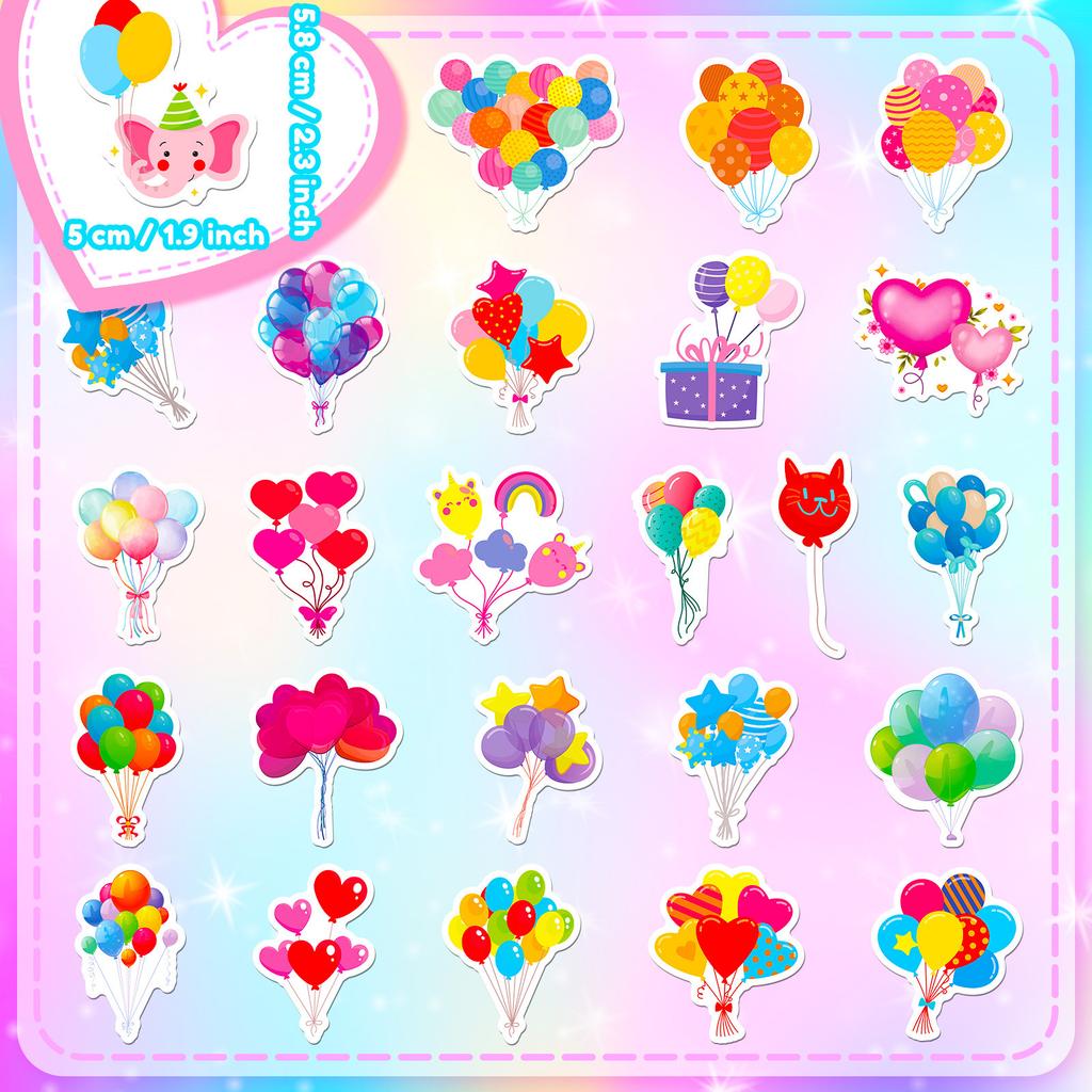 50 Holiday Decorative Balloon Stickers Birthday Colorful Balloon Graffiti Stickers