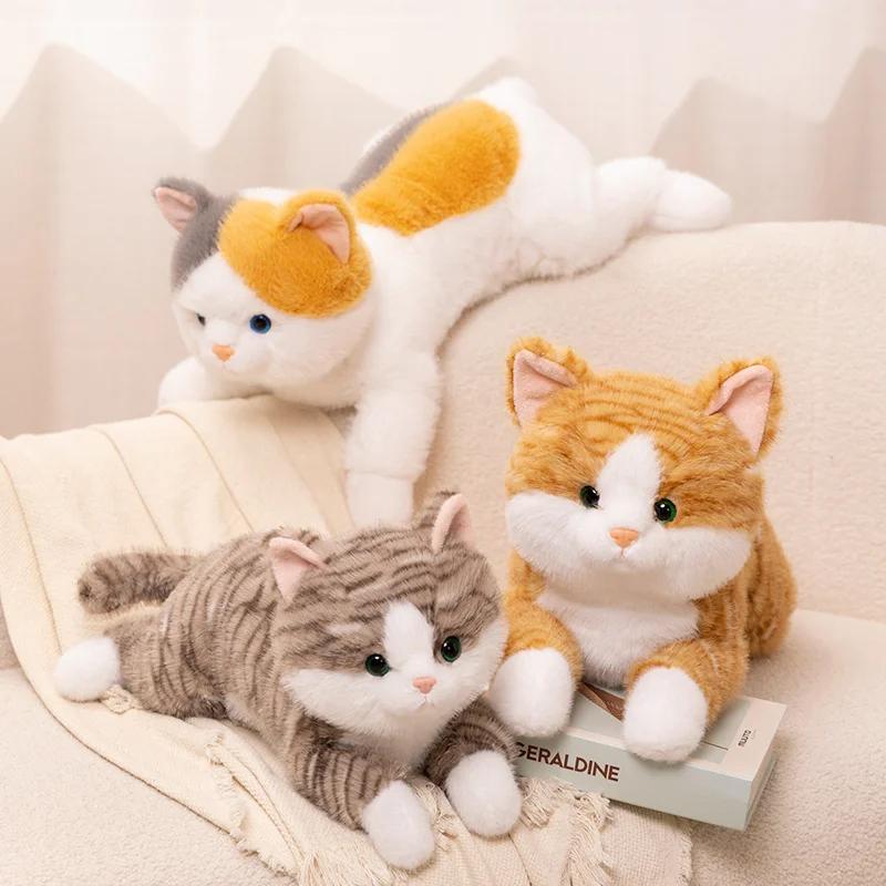 New Cuddly Lie Prone Kitten Plush Toys Soft Fluffy Lifelike Tabby Cat Doll Lovely Companion For Children Kawaii Room/Car Decor