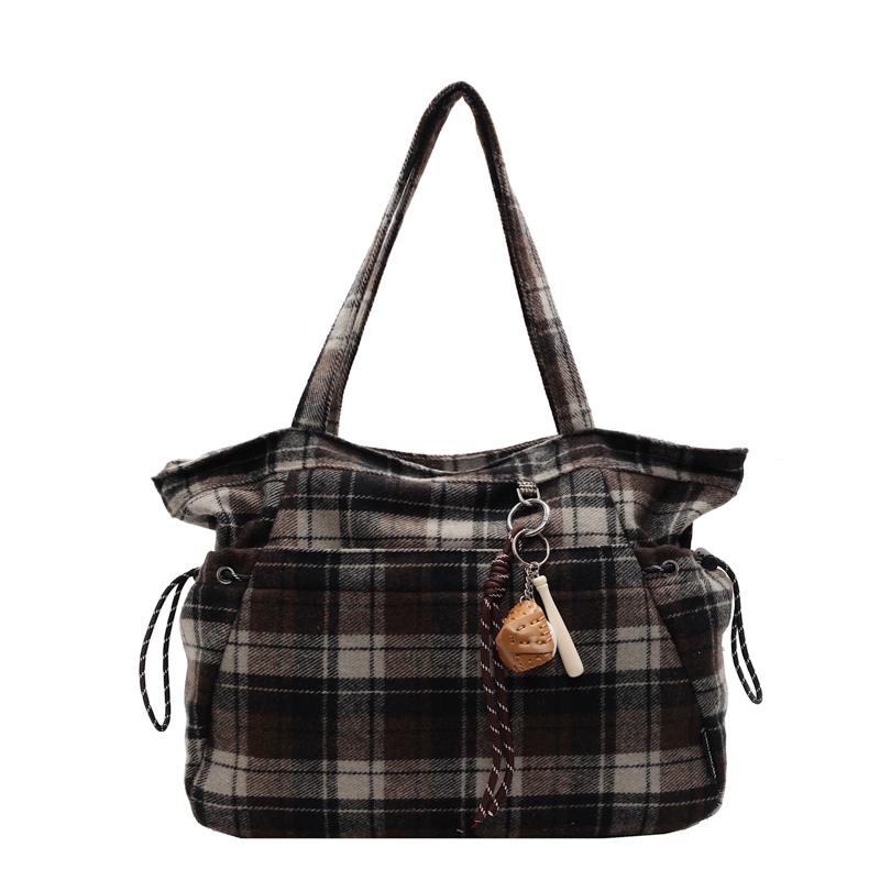 Rutete pendlerbag dame skulderveske studentklasseveske stor kapasitet tote bag