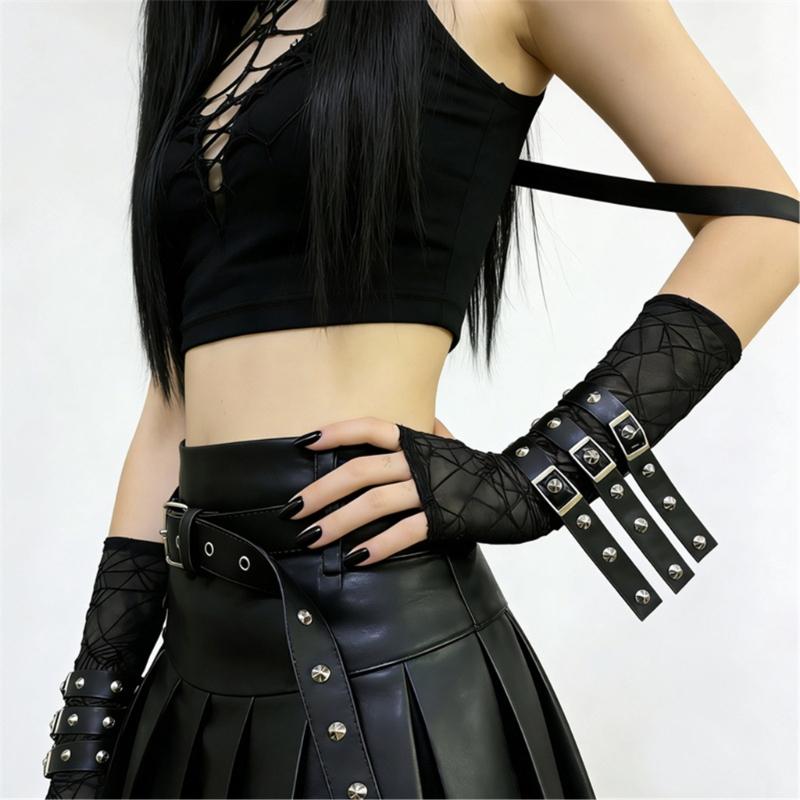 Adjustable Rock Style Lace Arm Protector With Embellished Design For Wrist Support And Stylish Defense