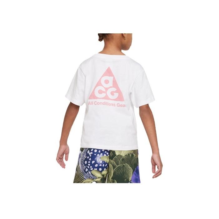 Nike ACG Letter Geometric Pattern Printed Round Neck Short Sleeve T-Shirt Kids Tops White FQ6932-100