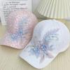Compressed Pleated Bubble Small Floral Baseball Cap for Women Lace Beads Flowers Sun Protection Hat Sun Protection Breathable Baseball Cap