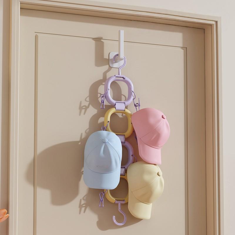 2/4/6Hook Rotating Cap Storage Rack with Hooks Clips Multi Functional Space Saving Home Organization Tool Cap Hanger Rack