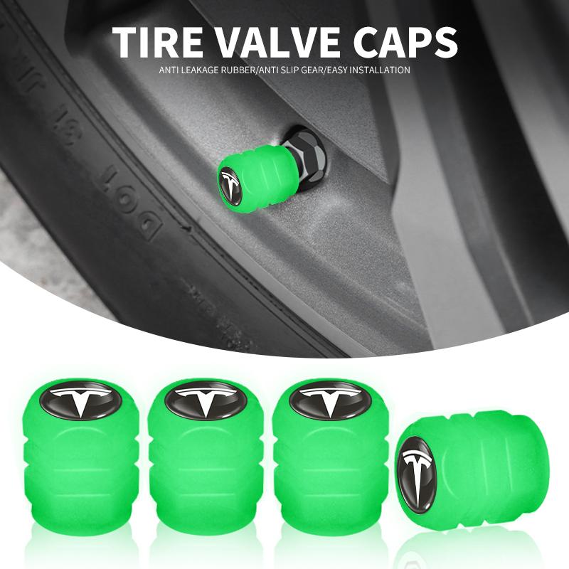 ALL1 4PCS Luminous Car Tire Valve Cap Fluorescent Night Glowing Decor For Tesla Model 3 Y S X Cybertruck Juguete Roadster Coil Bonina