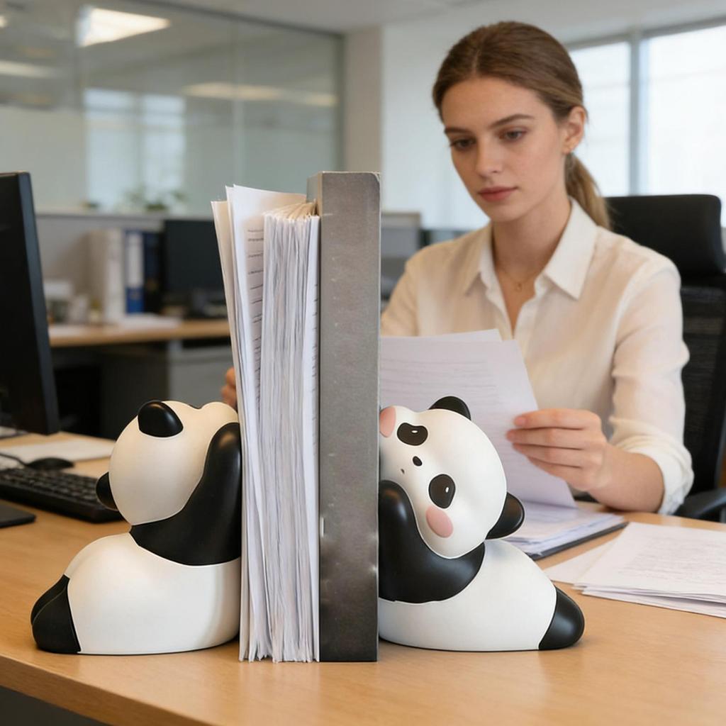 2pcs Cute Panda Bookends Resin Animal Book Ends For Shelves Desk, Home Office Library Decor, Desktop Bookshelf Organizer