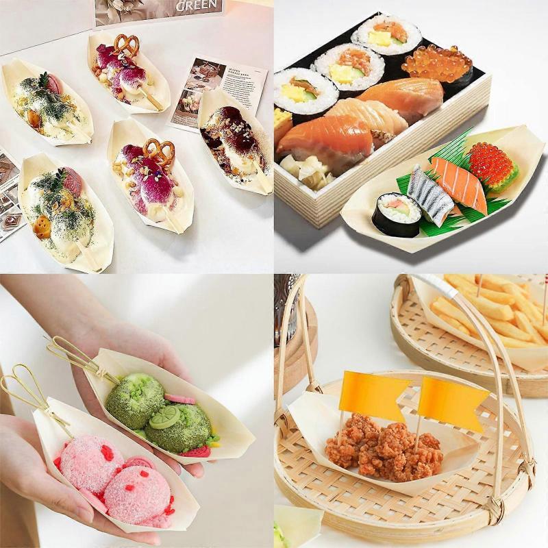Servierschalen aus Holz für Snacks mit modernem Bootsdesign 100 Stück Catering-Zubehör für heiße kalte Fingerfood-Tabletts Schüsseln mehrfarbig
