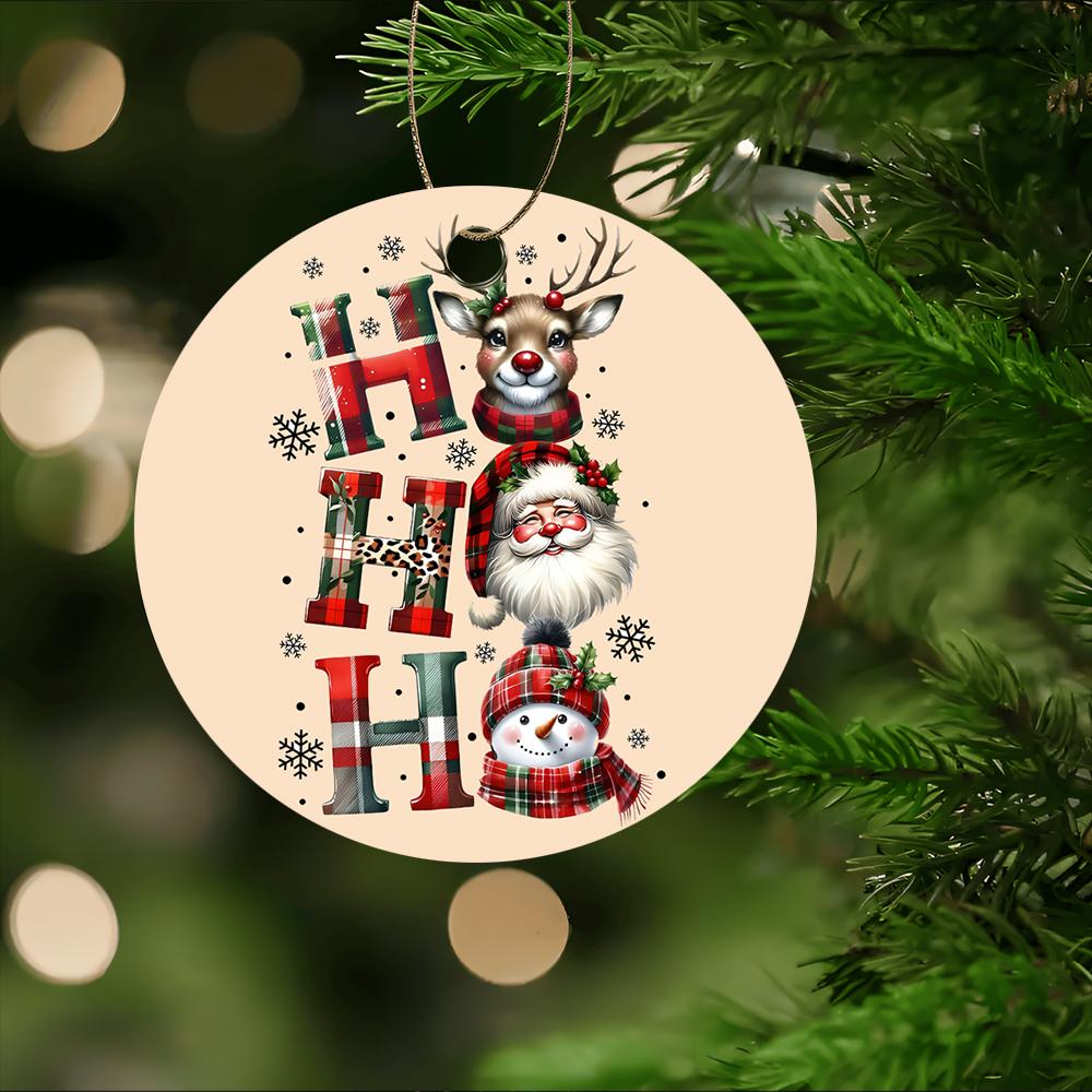 Ho Ho Ho Reindeer Santa Snowman Plaid Print Acrylic Christmas Tree Ornament Holiday Hanging Decoration Christmas Decor New Year Party Favors