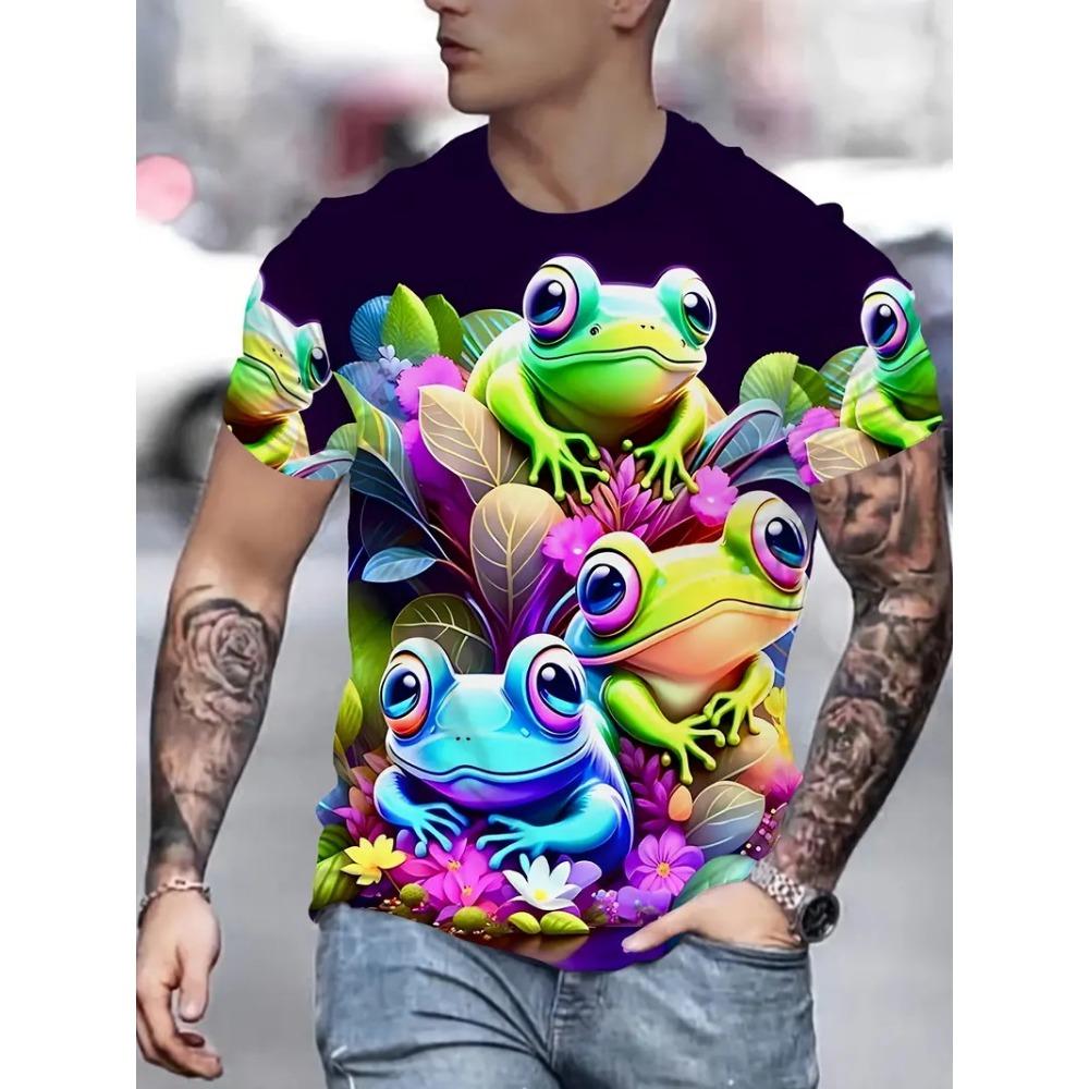 Harajuku Style Frog Pattern 3D Printed Men's T-shirt Summer Casual Short Sleeve T-shirt Kids Daily Streetwear Men's Y2k Clothes