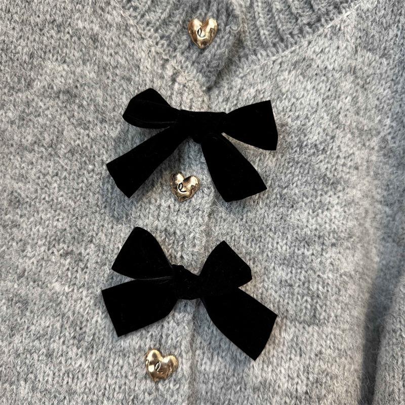 Design Sense Bow Casual Versatile Sweater Jacket Women's New Spring and Autumn Lace Knitted Cardigan Top Trendy