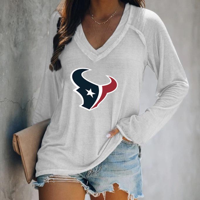 2024 Women's V-Neck NFL Team Long Sleeve T-Shirt with 3D Print Design