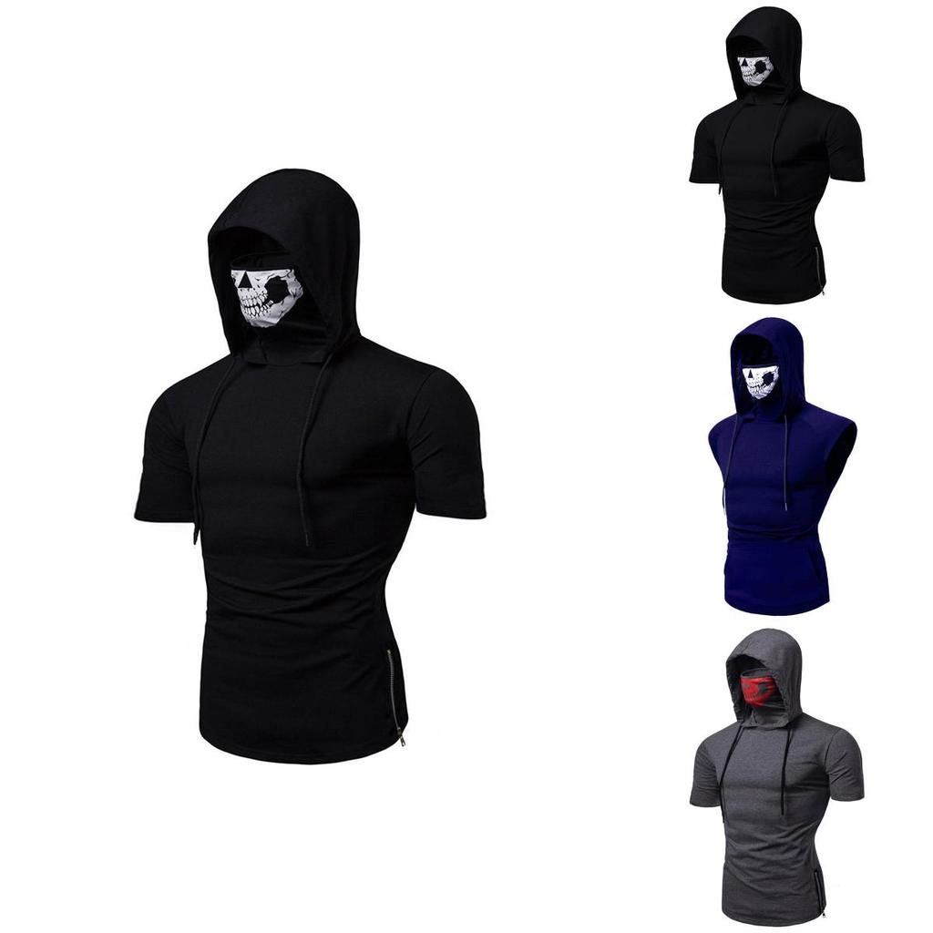Men Skull Hooded Hoodies T-shirt Tank Tops Vest With Soft Material And Cosplay Style