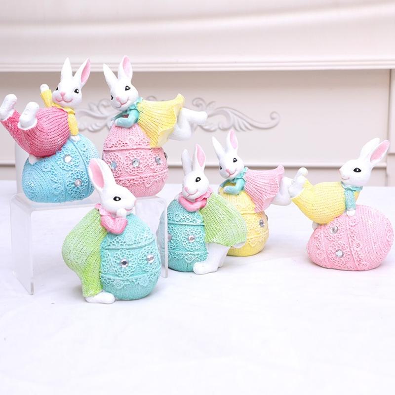 Hand Paint Resin Rabbit Figurine Desk Decoration With Unique Eggs Designs Rabbit Statues For Home Or Offices Space