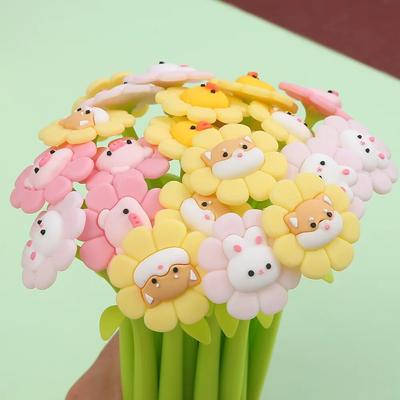 4 Piece Cute Cartoon Animals Flower Pen Office School Supplies Stationery Creative Pretty Soft Novelty Gel Pen