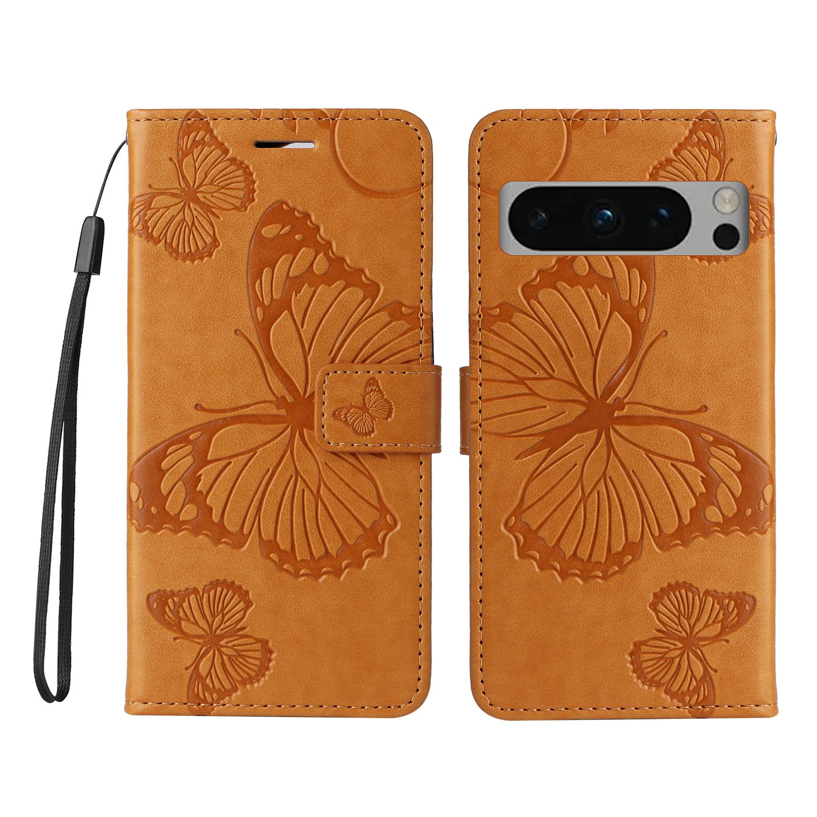 

For Google Pixel 8 Pro Wallet Case Floral Butterfly Imprinted Leather Phone Cover Stand - Green G