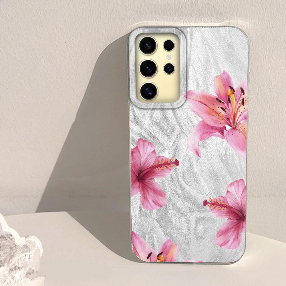 Pink Lily Flower Hard Back Print For Samsung Galaxy S25 Ultra S26 S23 S24 Plus S21 FE S22+ S26+ Shockproof Cover Phone Case Girl