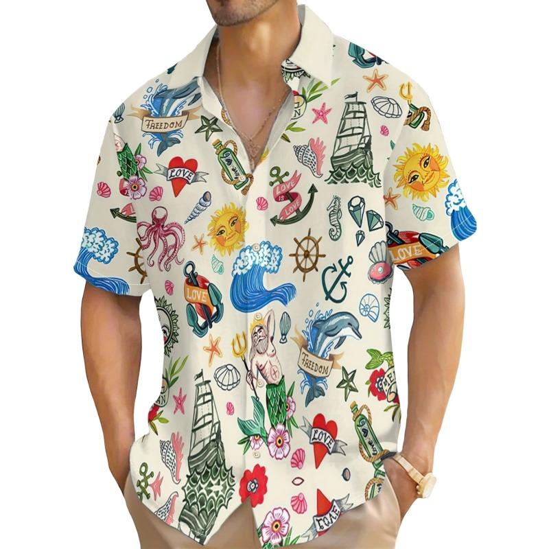 Sommer Animal Print Hemden Mode Knopf Kurzarm Revers Streetwear Hemd Für Männer Hawaiianisches Strandurlaub Hemden Herren Kleidung 2XL beige