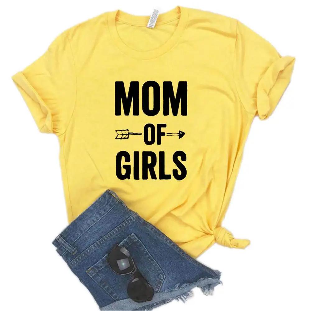 Women T Shirt MOM OF GIRLS Arrow Print Tshirt Women Short Sleeve O Neck Loose T-shirt Ladies Causal Tee Shirt Tops Clothes