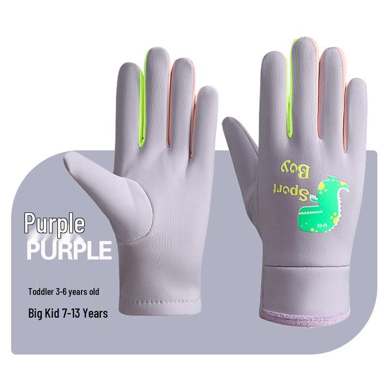 Kids' Windproof Waterproof Gloves - Warm, Velvet-Lined, Five-Finger Gloves for Boys & Girls - Ideal for Autumn & Winter Outdoor Activities