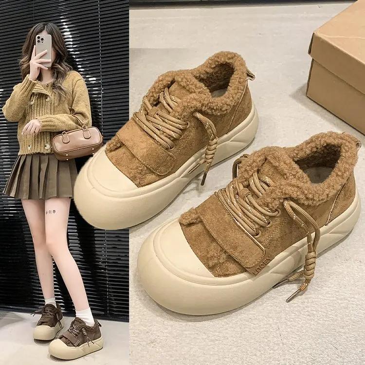 Fashion Winter Add Velvet Female Thick Sole Female 2024 New Fashion All-match Increase Soft Sole Breathable Cotton Shoes