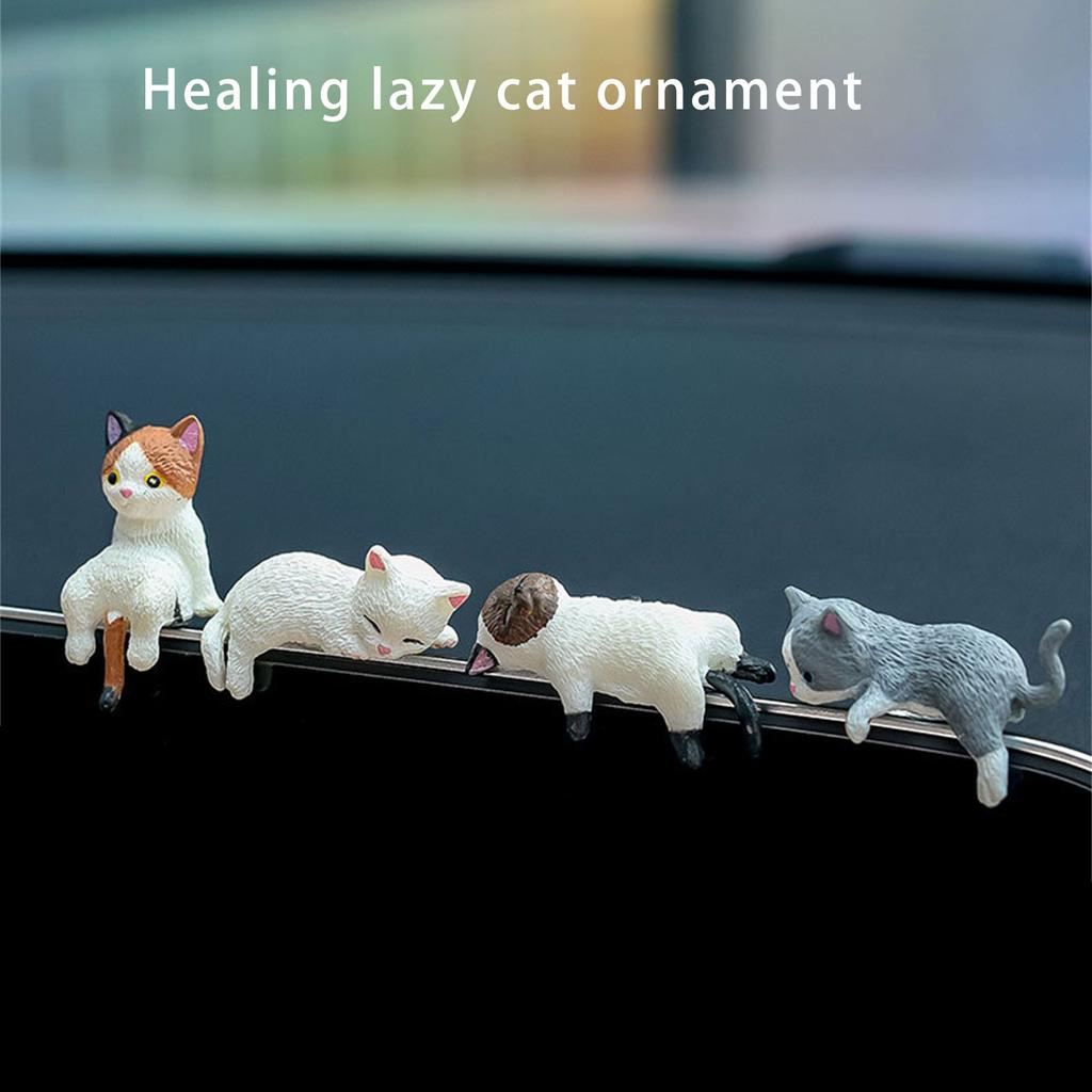 4Pcs Cartoon Cats Miniature Figurines Resins Craft Figures Computer Monitors Desktop Decors Car Central Screen Ornaments