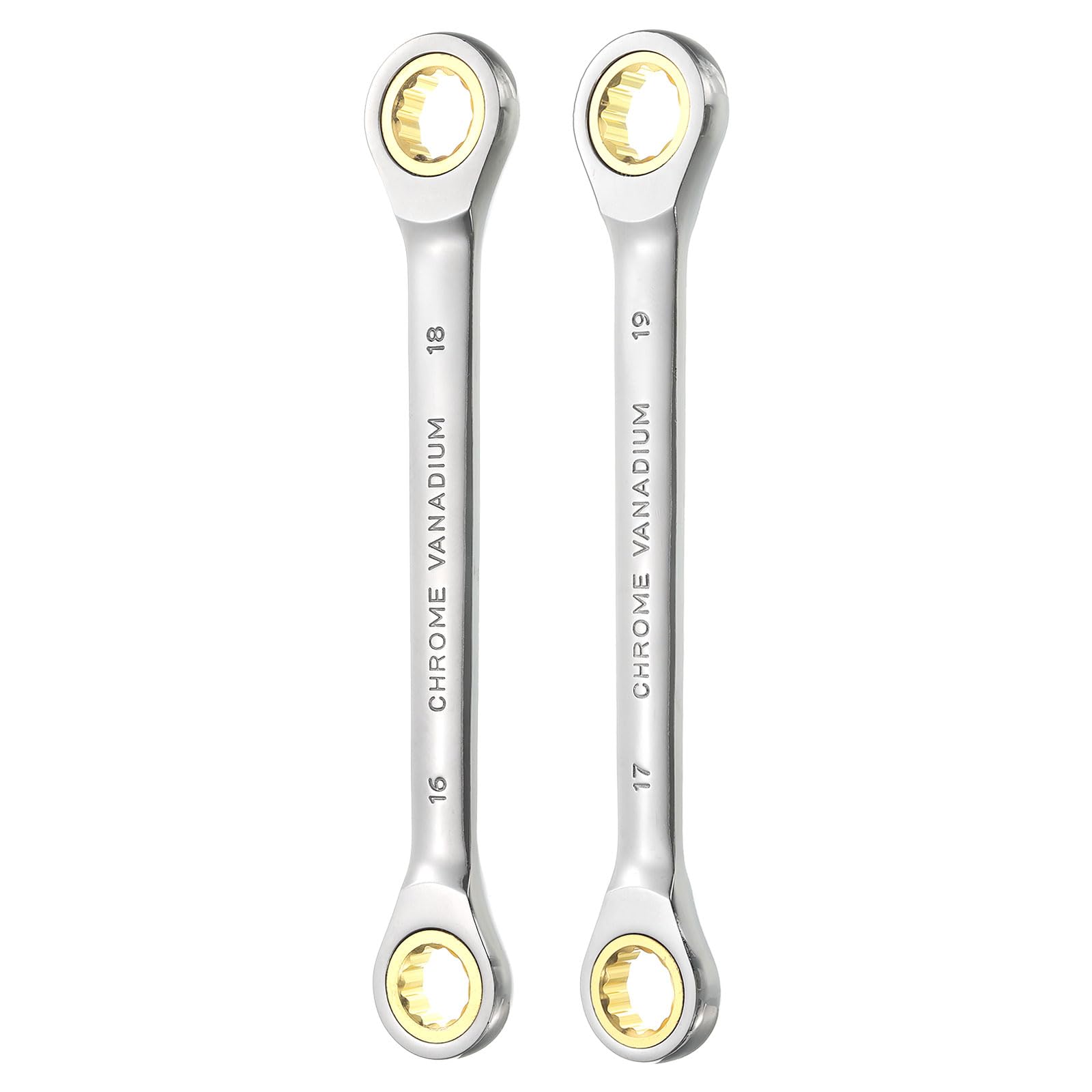 

uxcell 1 Set Double Box End Ratchet Wrench 16 x 18mm 17 x 19mm Metric 72 Tooth Ratchet Gear Spanner Tool Black Nickel Plated Dual Box End Ratchet