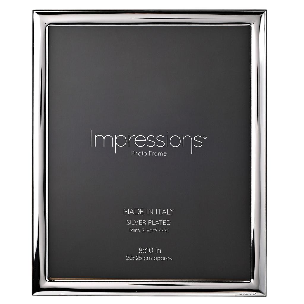 Impressions 999 Silver Narrow Smooth Photo Frame 8 X 10 Wood Back Made In Italy