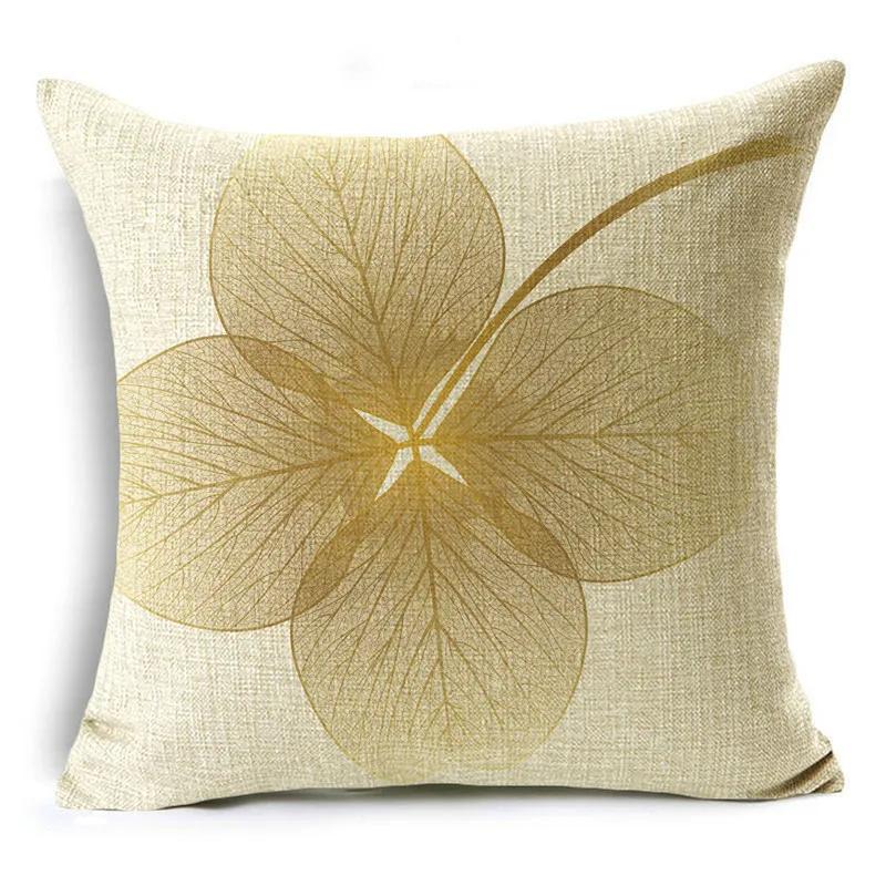 Nordic Style Golden Leaf Simple Bedside Cushion Cover Living Room Sofa Decoration Pillowcase 4040cm/4545cm/5050cm