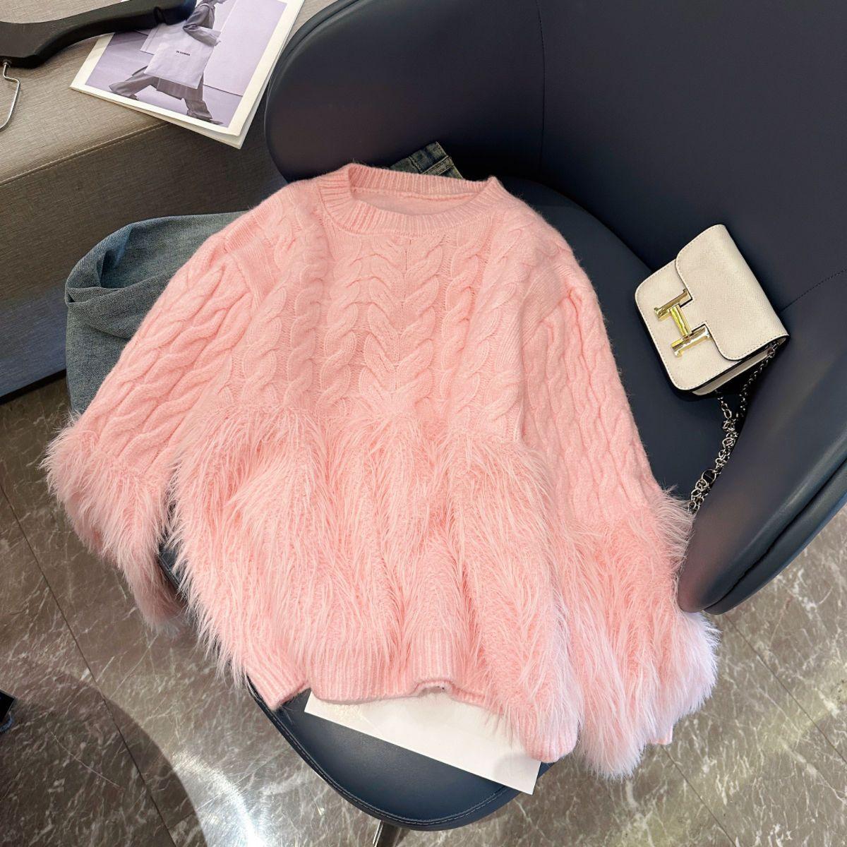 

Женский свитер с плюшевой бахромой, с длинными рукавами, с круглым вырезом, вязаный, осенне-зимняя верхняя одежда, свободный повседневный пуловер One Size