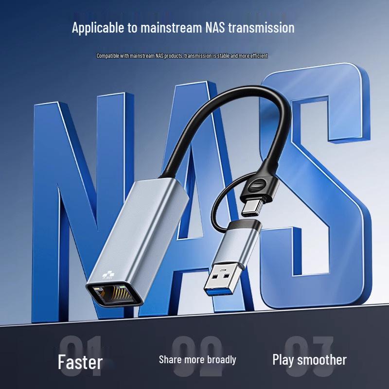 USB/Type-C Çift Başlıklı 2'si 1 Arada 2.5G Gigabit RJ45 Adaptörü - Sürücüsüz Ağ Dönüştürücü