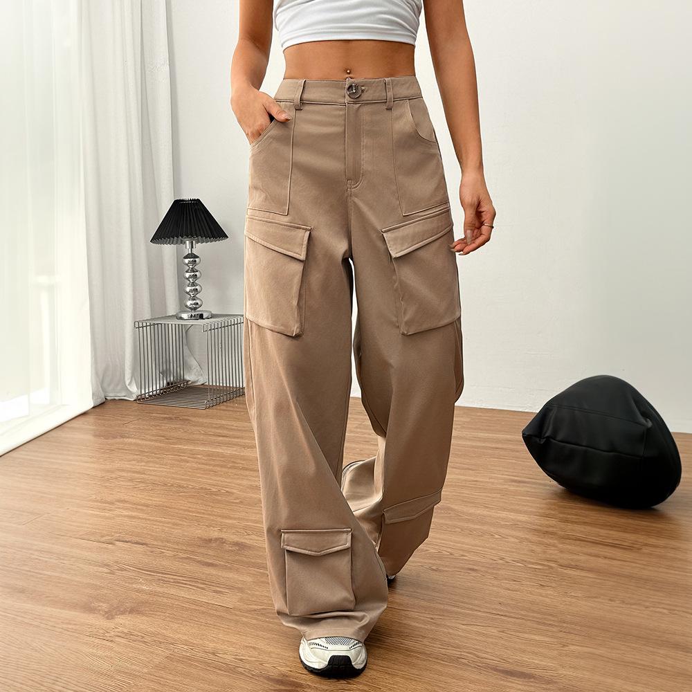 2025 Spring/Summer Women's Loose Wide-Leg Cargo Pants with Pockets