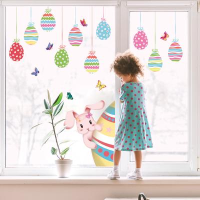 Velikonoční vajíčko Bunny samolepky na sklo na okno Barevná kreativní elektrostatická pasta na okenní dekorativní samolepku na zeď