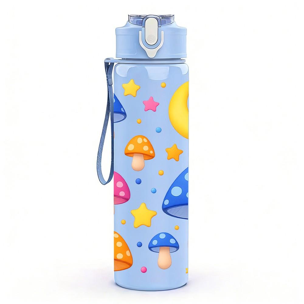 1PC Mushroom Moon Star Night Cartoon Print 750ml Color Plastic Sports Water Bottle Leakproof Flip Straw Lid Suitable for Sports Office Home Use