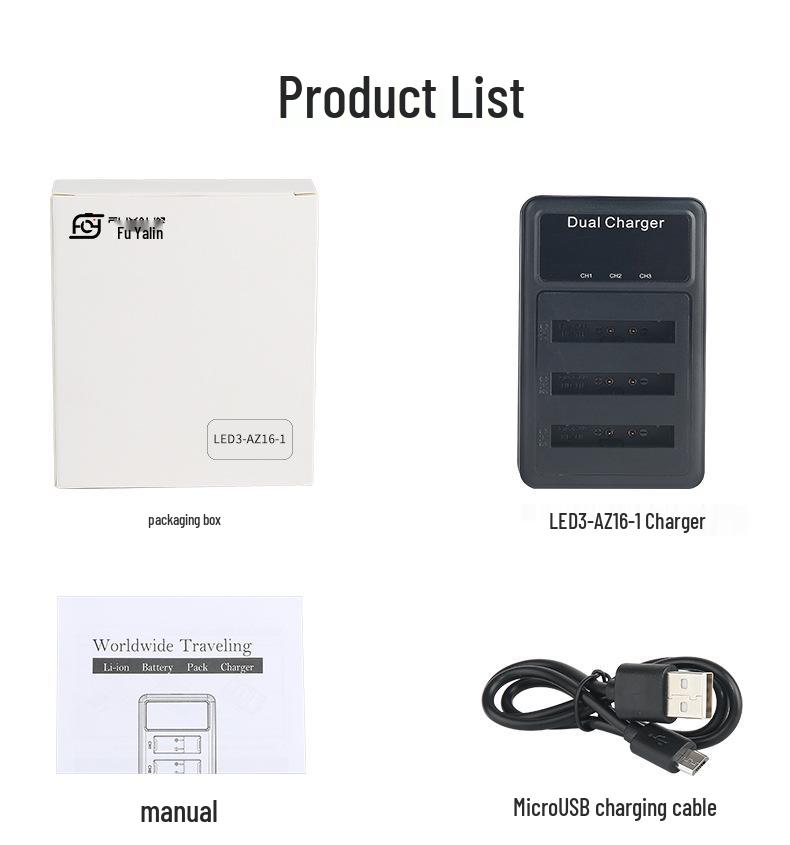AZ16-1 Xiaoyi 4K Sports Camera Triple Battery Charger for 2nd Gen 4K+ Action Camera Accessories