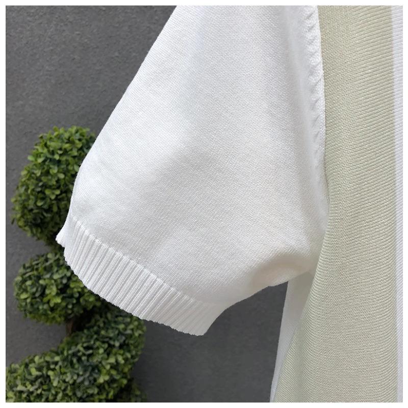 Half Zip Western-style Ice Silk Thin Short Sleeved Sweater Men Summer Cool Knit T-shirt Men Mens Polo Shirt