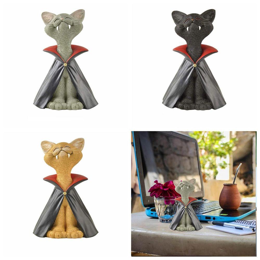 Resin Cat Statue Cute Halloween Black Cat Portable Desktop