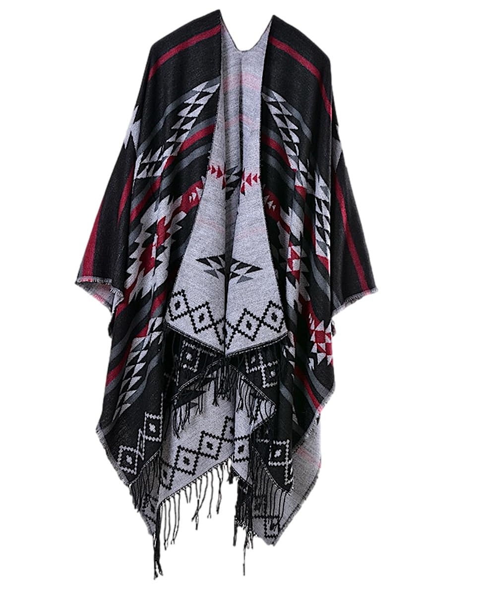

Large Unisex Ortega Solid Ethnic 24 Colors LOPKS. Stole/Poncho, Scarf, Check, Color, Pattern, Wrap, Shawl, (Pend Black/Red) -2