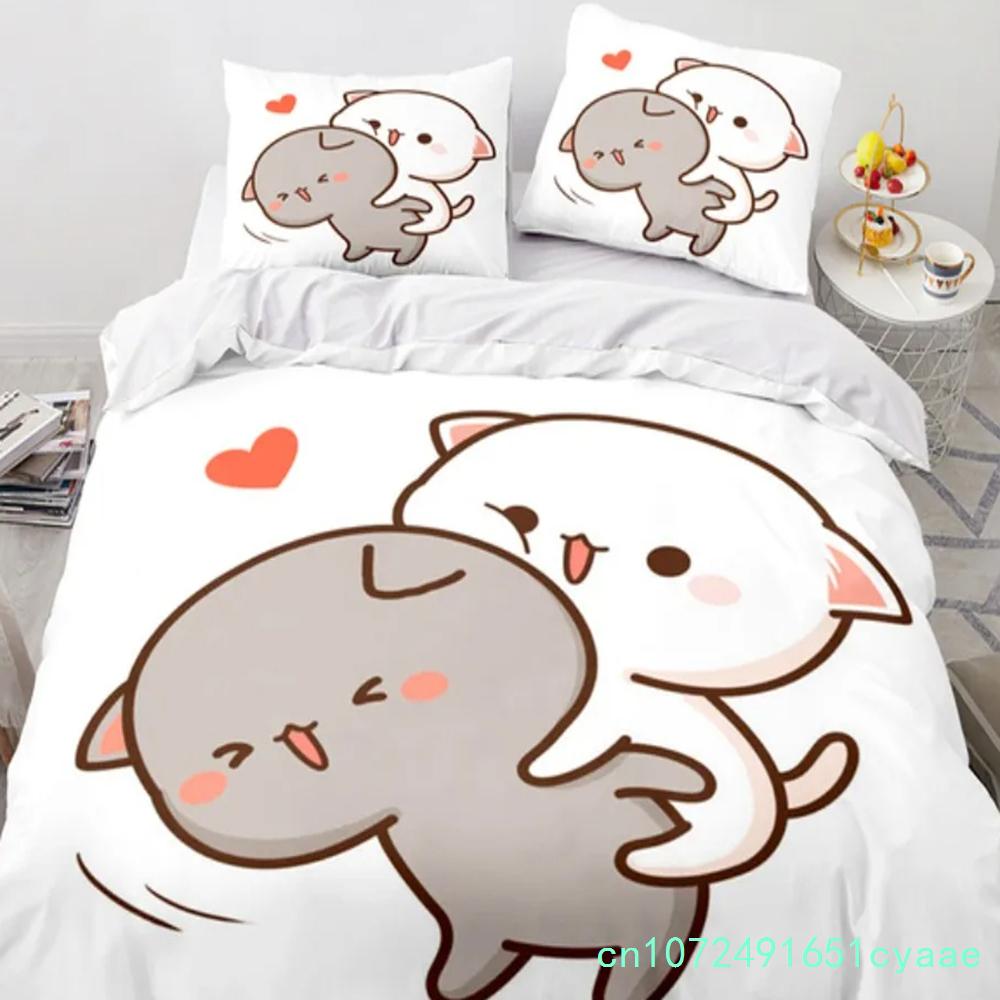 Set da letto gatto pesca cartone animato carino Ragazzi Ragazze Misura Singola Queen Copripiumino Federa Letto Bambini Adulti Moda Tessile per la casa