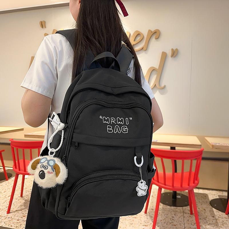 Letter Embroidered Backpack Contrast Color Student Schoolbag Female Campus Backpack