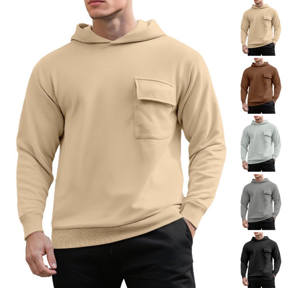 Amerikanischer Stil Herbst Winter Neue Mode Herren Einfarbig Große Tasche Lässig Trendig Langarm Kapuzenpullover Outdoor Sweatshirt Männlich