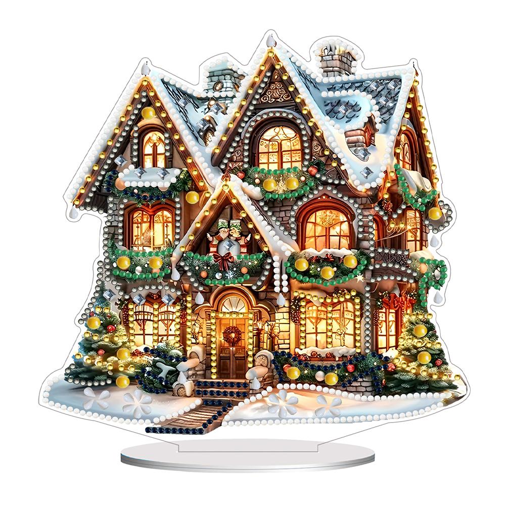 Christmas House Desktop Diamond Art Kits Rhinestones Desktop Ornaments Diamond Painting Desktop Decors for Home Office Decor