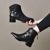 2025 Autumn/Winter Women's Pointed Toe Chunky Heel Fashion Soft Leather High Heel Martin Boots