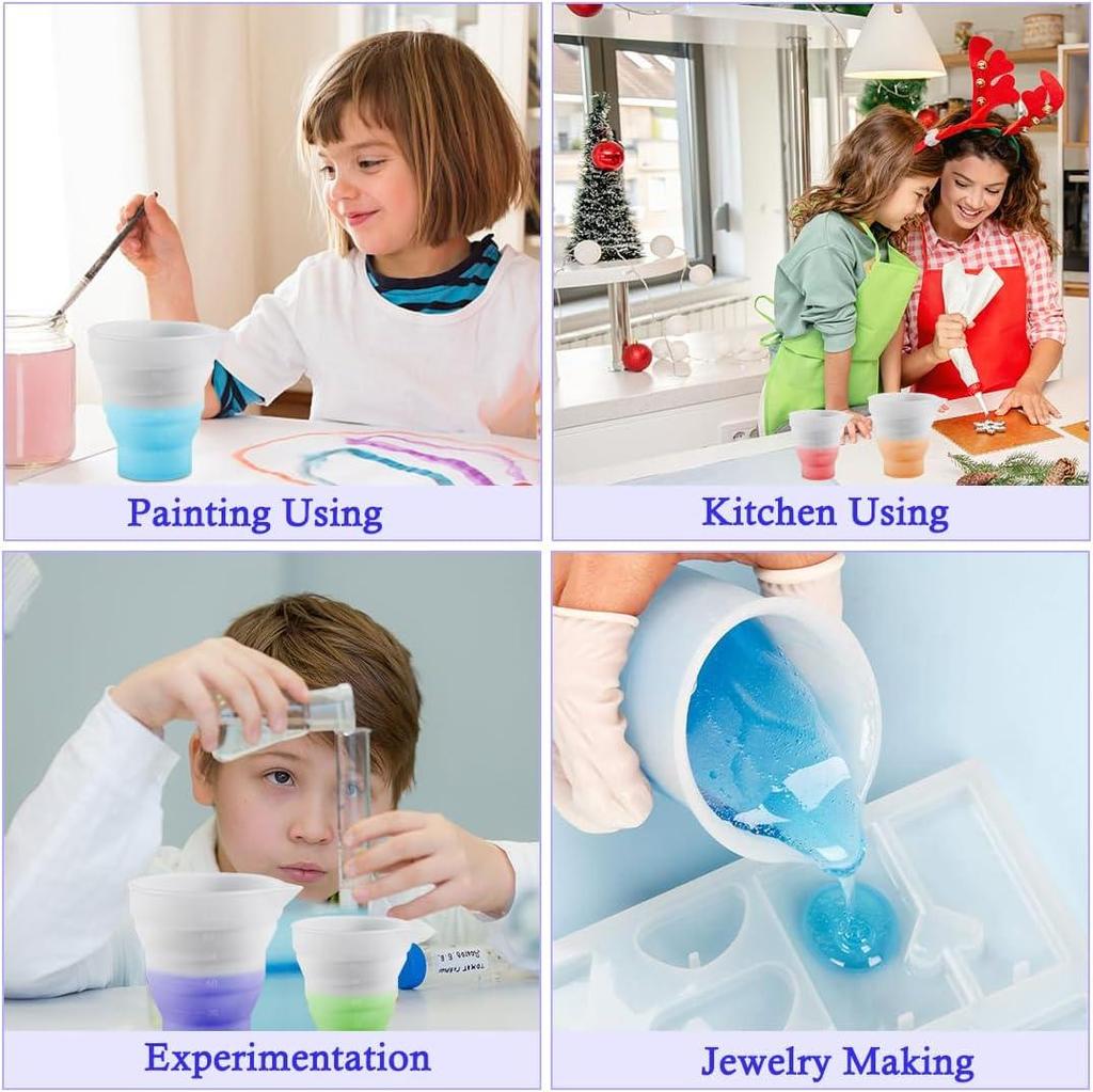 Silicone Resin Measure Cups Graduated Silicone Measuring Collapsible Long Mouth Silicone Measuring Cups for Epoxy Molds