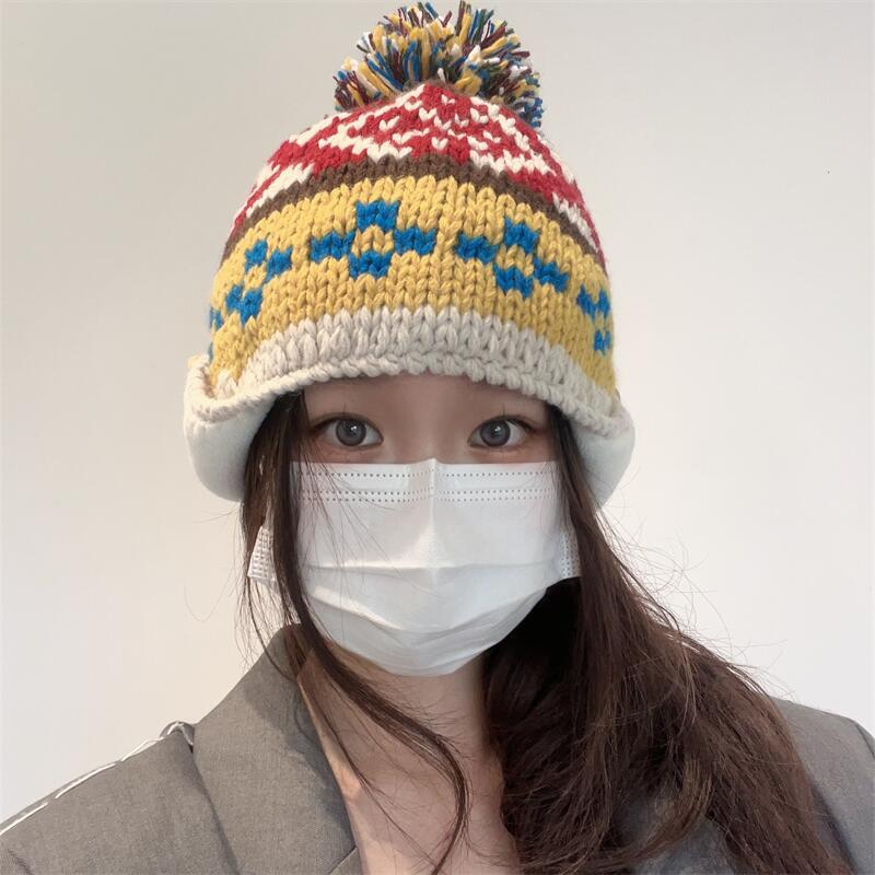 

Sweet and cute fleece-lined women s winter knitted ear-protecting Lei Feng hat, versatile for autumn and winter, warm woolen hat for students M（56-58cm） жёлтый